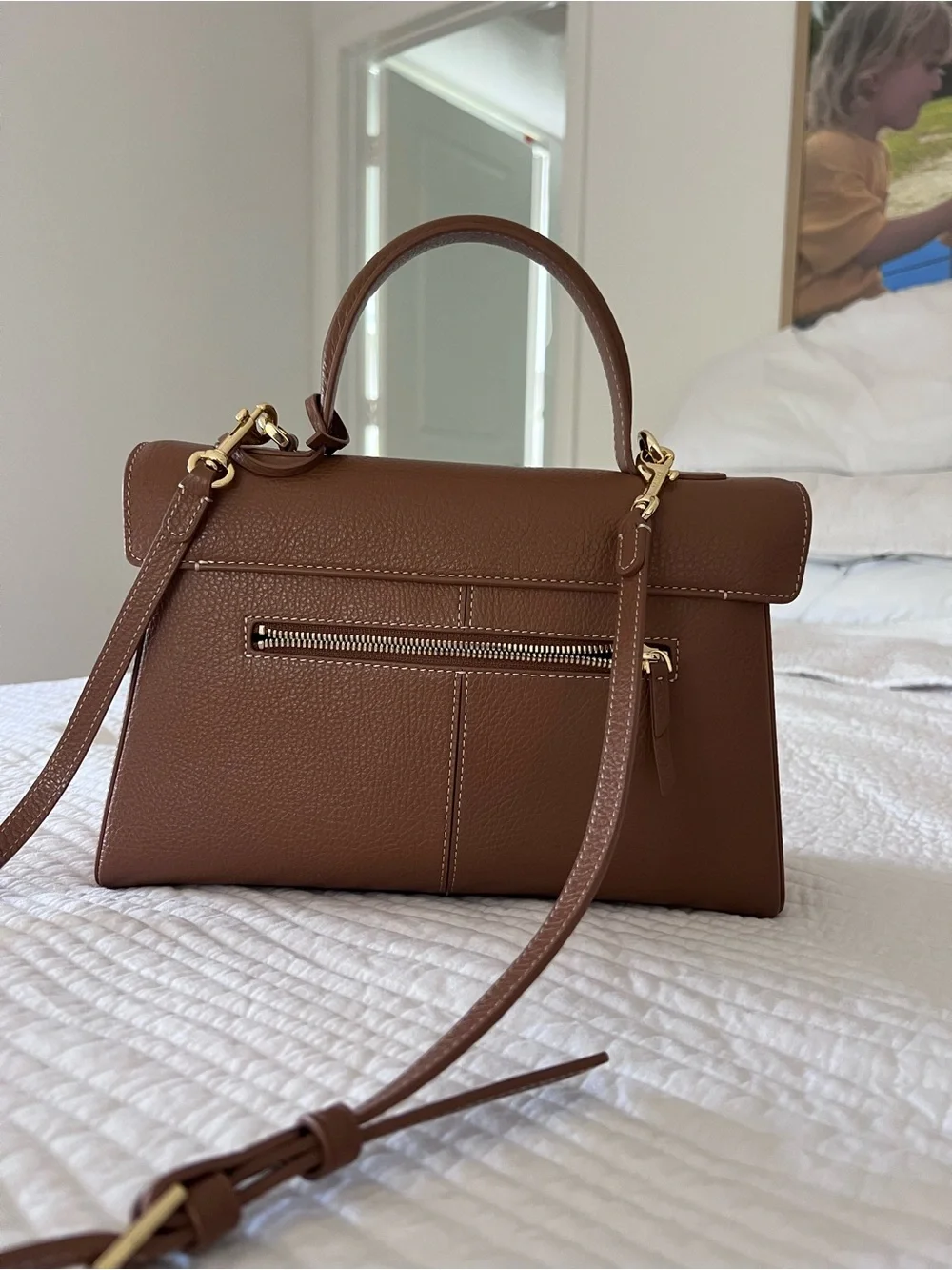 Classic Structured Brown Leather Top-Handle Bag